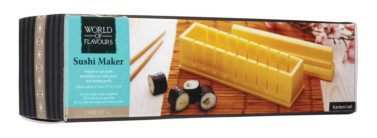 KitchenCraft World of Flavours Kit Sushi Fai Da Te in Confezione Regalo con RICETTA, Colore Giallo, 23 x 6 x 7 cm