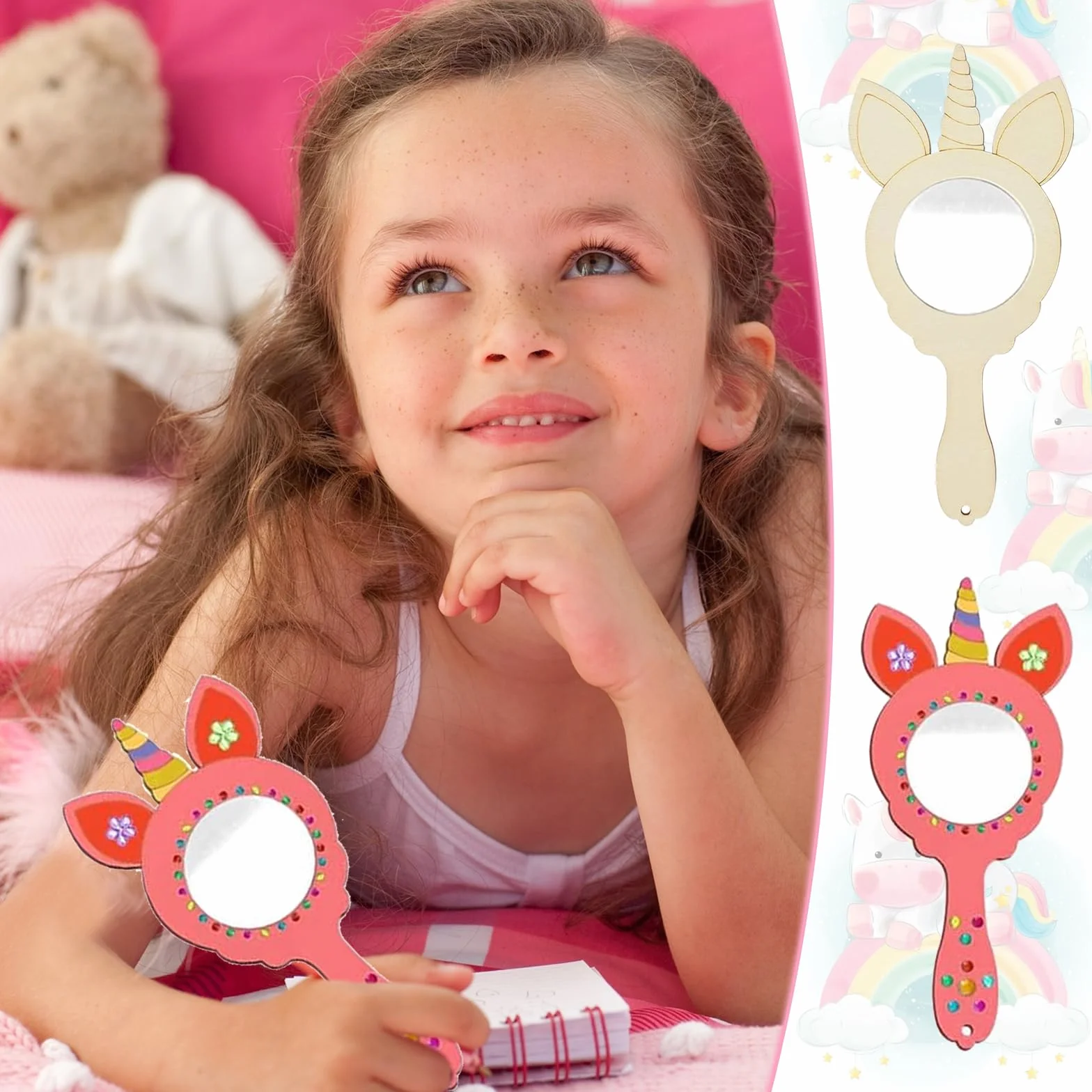 Zkaoai Specchio in Legno Fai Da Te, Mini Specchio DIY, Kit Creativo con Legno per Bambini