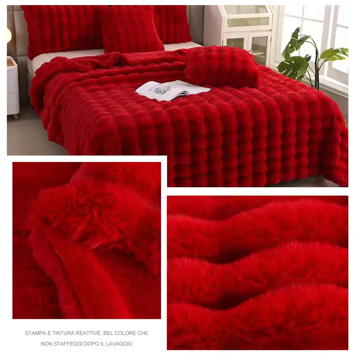 Ergocar Coperta, Coperta in Pelliccia di Coniglio Finta, Reversibile Coperta Soffice e Accogliente, Coperta da Divano Morbida, Coperta Decorativa, per Divano, Letto, Viaggi