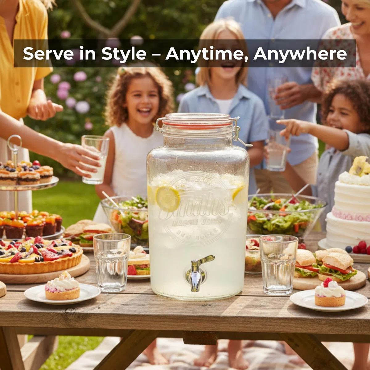 Smith's Mason Jars 5-Litre (169oz) Water Dispenser con rubinetto in acciaio inox, filtri a rete rimovibili e supporto in metallo - Ideale per limonate, bevande fai da te e frutta fresca