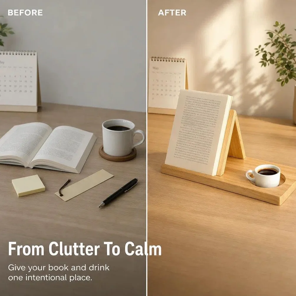 Leggio in legno, leggio triangolare per libri, tablet ed e-reader, lettura, porta libri per scrivania, comodino e libreria, regali per amanti della lettura
