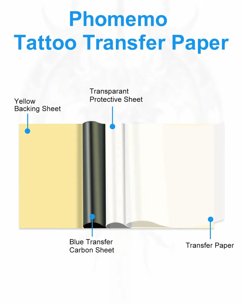 Phomemo Carta di Trasferimento per Tatuaggi, 50 Fogli di Carta per Stencil, Formato A4, 210 x 297 mm, per Tatuaggi Temporanei