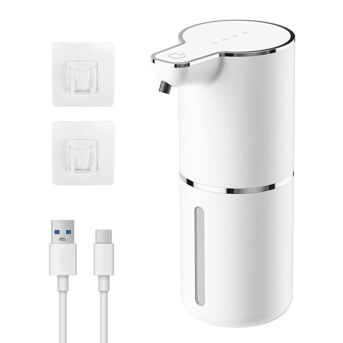 Distributore di sapone automatico – 350 ML con sensore ricaricabile tramite USB, dispenser per sapone automatico a 4 livelli regolabili, dispenser per schiuma di sapone senza touch per