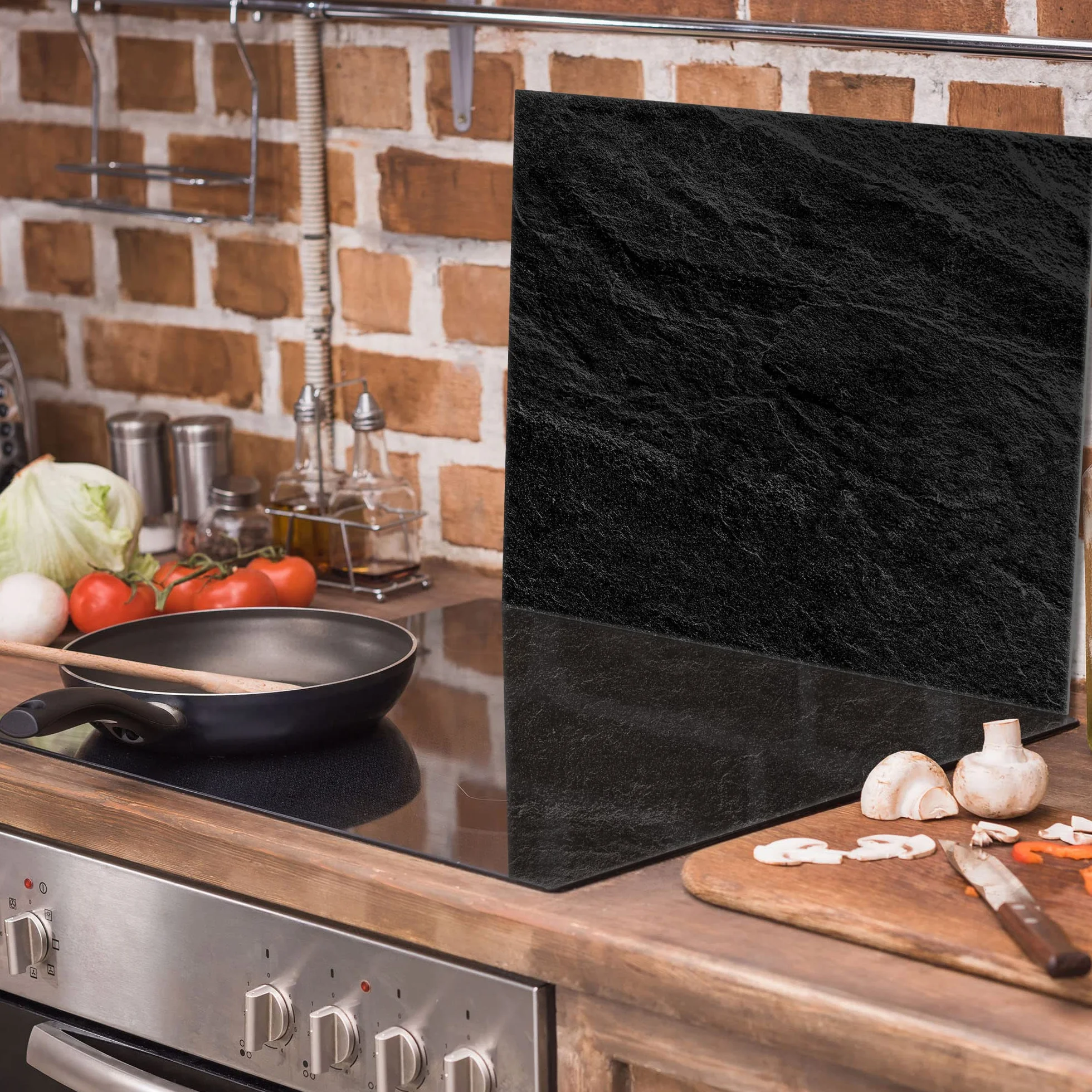 Copri piano cottura induzione 60x52 cm copertura per piano cottura in vetroceramica 1 pezzi universale per piastre di cottura paraspruzzi tagliere in vetro temprato, Nero ardesia
