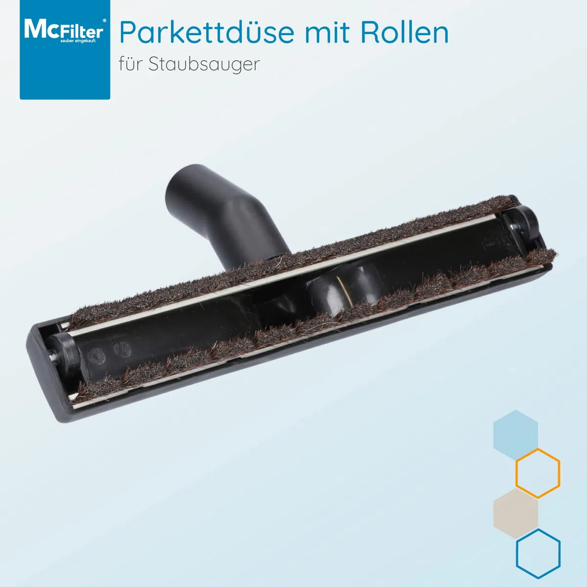 McFilter | Bocchetta universale per pavimenti duri 32/35 mm Bocchetta per aspirapolvere 360 mm extra larga compatibile con Siemens, Bosch, Miele, 2 ruote, pelo morbido