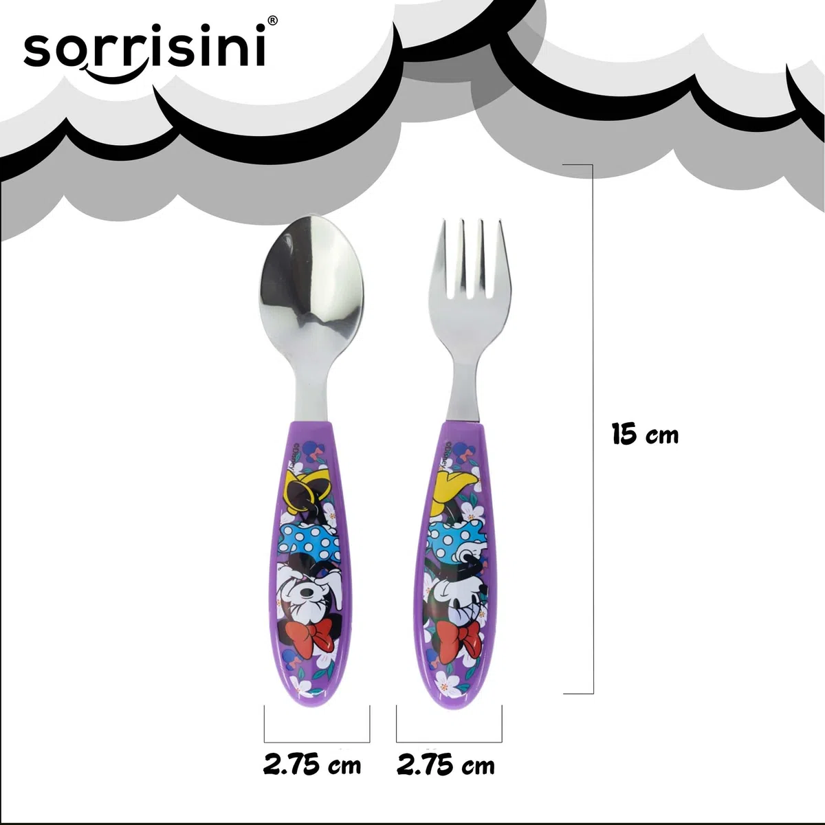 Set di Stoviglie Riutilizzabile, Set Piatti 3 Pezzi, Set Stoviglie con Piatto, Posate in Acciaio Inox, Piatti in Plastica Adatti per Microonde, Minnie