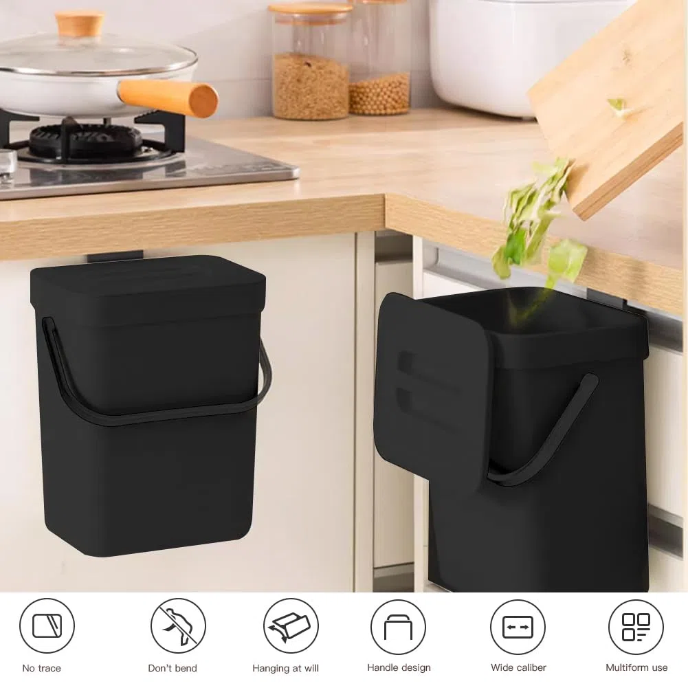 DASIAUTOEM Pattumiera biologica, 3 l, con coperchio, per compost da cucina, per pannolini, inodore, da appendere, per casa, bidone biologico, piccolo