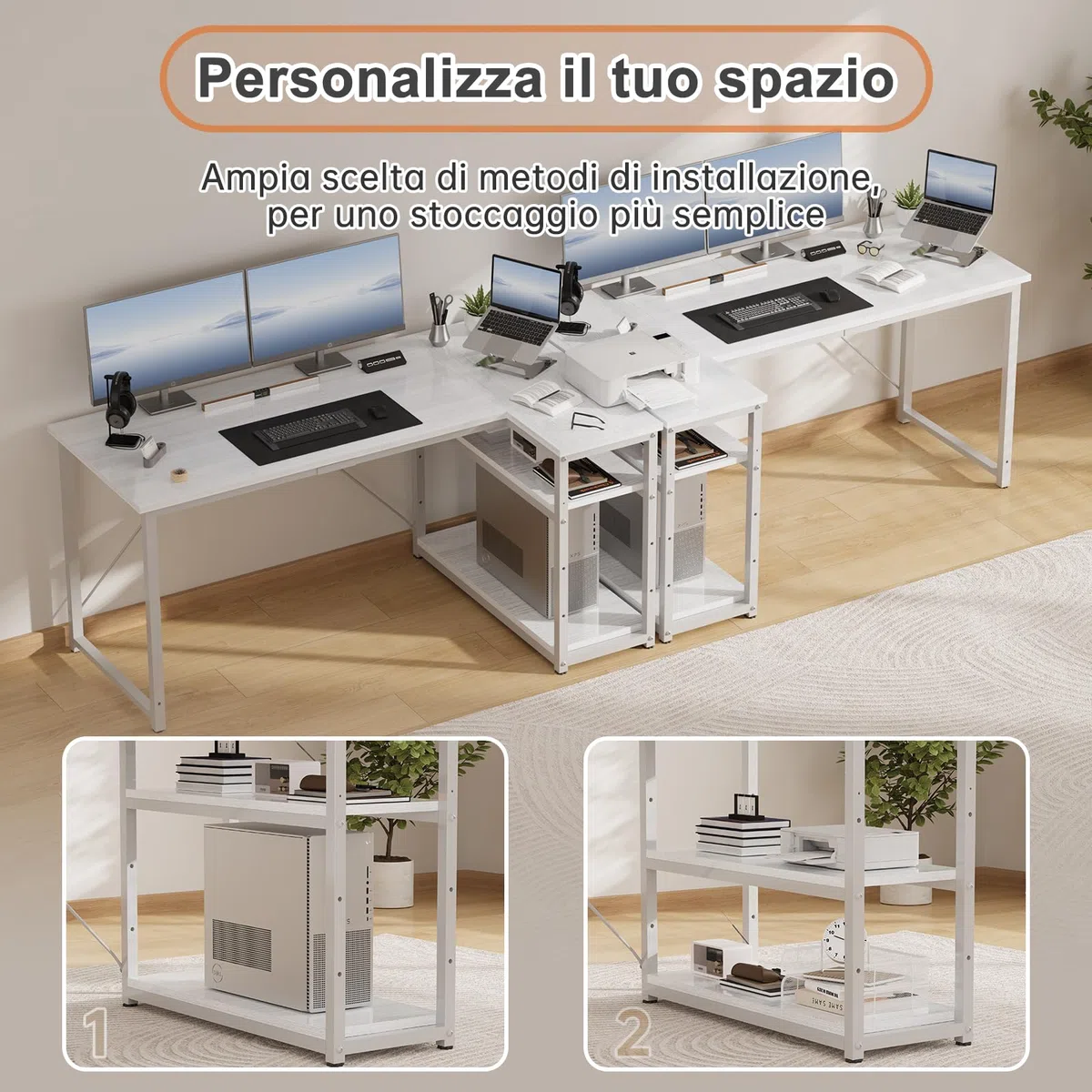 JUMMICO Scrivania Angolare a L 100x80 cm per Computer con Ripiani e Divisori - Compatta per Studio, Lavoro e Gaming, Ideale per Camera da Letto e Ufficio - Design Moderno e Salvaspazio