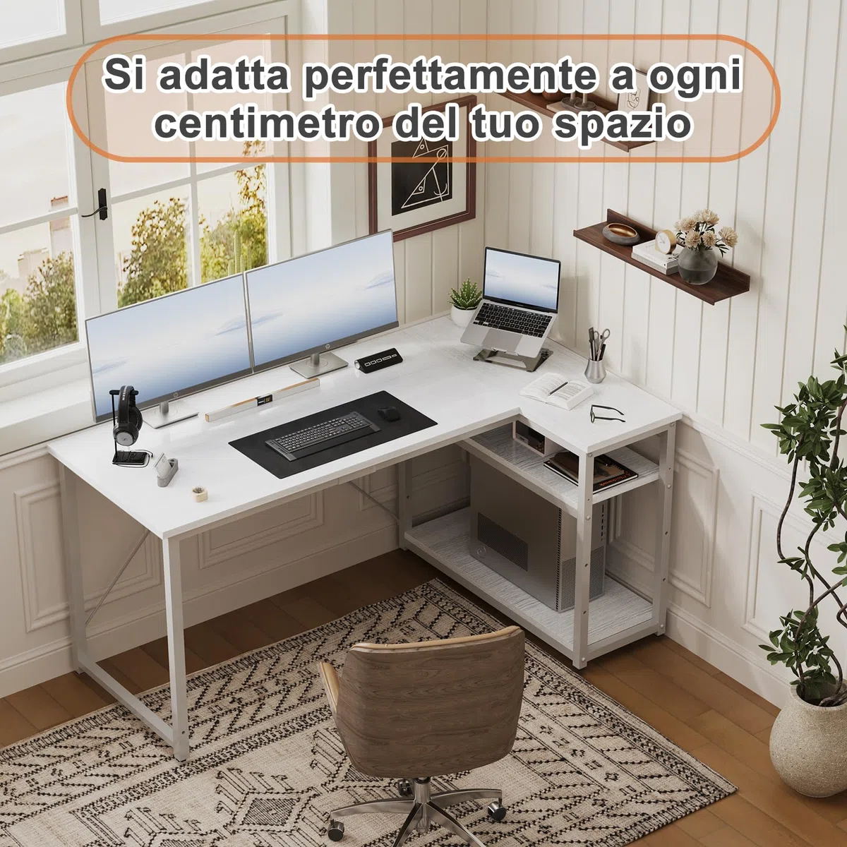 JUMMICO Scrivania Angolare a L 100x80 cm per Computer con Ripiani e Divisori - Compatta per Studio, Lavoro e Gaming, Ideale per Camera da Letto e Ufficio - Design Moderno e Salvaspazio