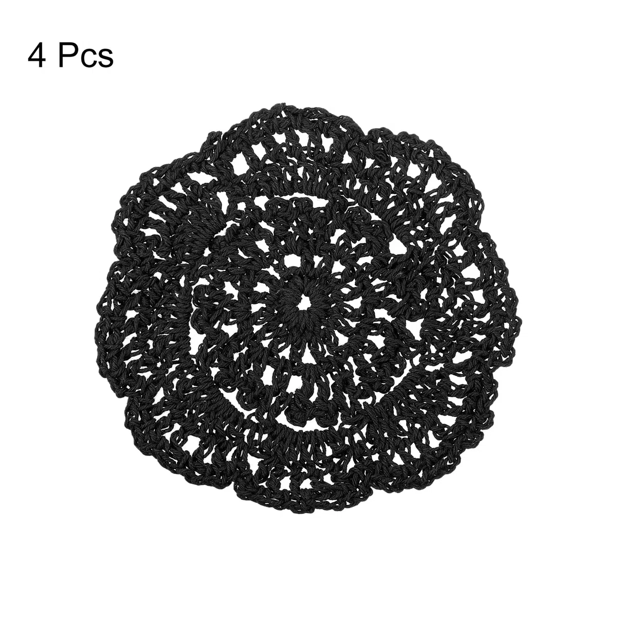 QUARKZMAN Centrini Uncinetto 4pz 4" - Cotone Intreccio Tessuto Sottobicchieri Pizzo Rotondo Sottobicchieri Fatti Manualmente con Floreale Motivo per Matrimonio Festa Decorazione (Nero)