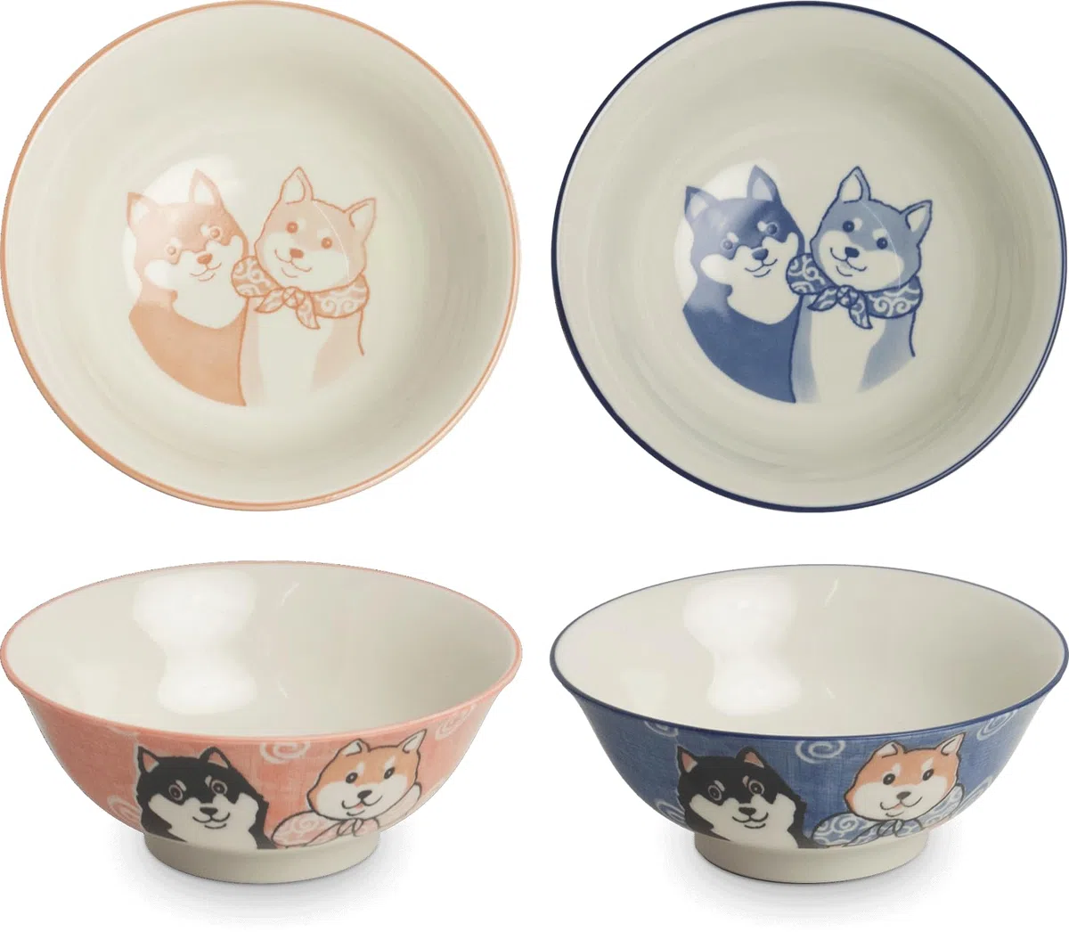 Set ciotola udon giapponese - Set 2 pezzi - Cani Shiba - Set di ciotole - Grande - Tagliatelle - Miso - Zuppa - Ciotola per la colazione - Ciotola di frutta - Poke bowl - Ciotole per muesli - Ciotola