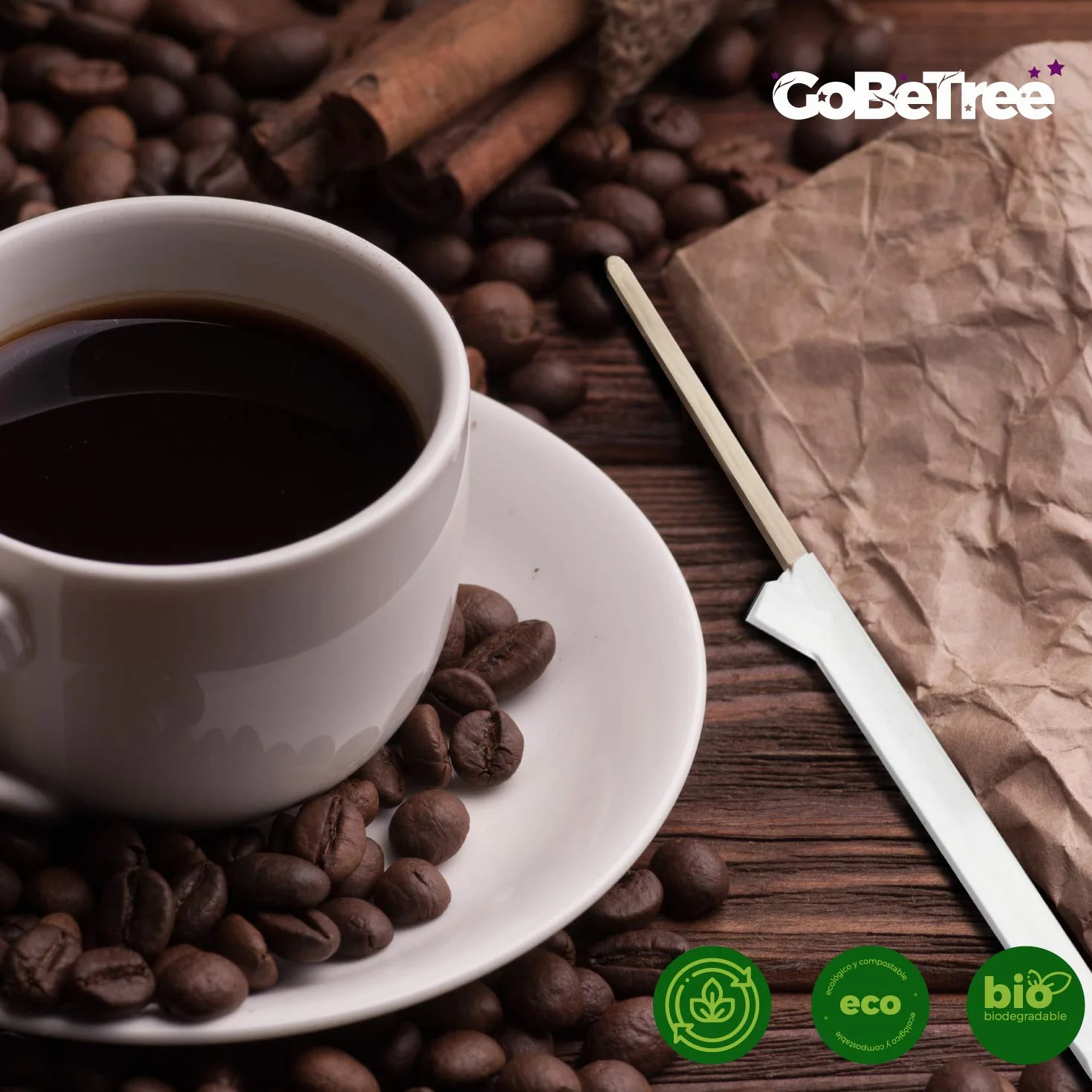 500 palettine di Legno confezionate singolarmente in Carta da 14 cm. Bastoncini di caffè USA e Getta, Agitatore per caffè biodegradabili. Palette per caffè. (500 unità)