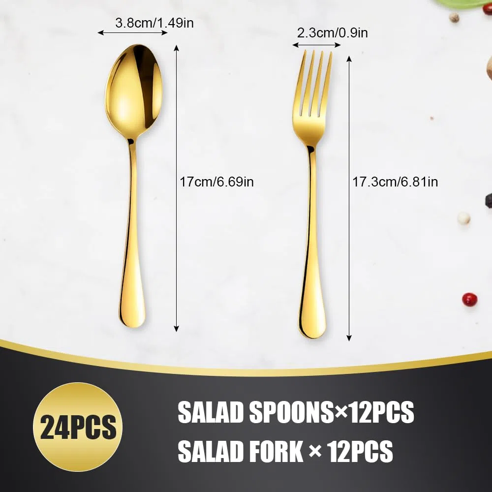 24 Pezzi Posate Acciaio Inox Forchette e Cucchiaio Oro,Cucchiai Dessert,Torta Forchette da Tavola,Cucchiaini da Caffè Piccoli,Forchetta da Dessert,Cucchiaino da Tè,Coffee Spoon per Casa