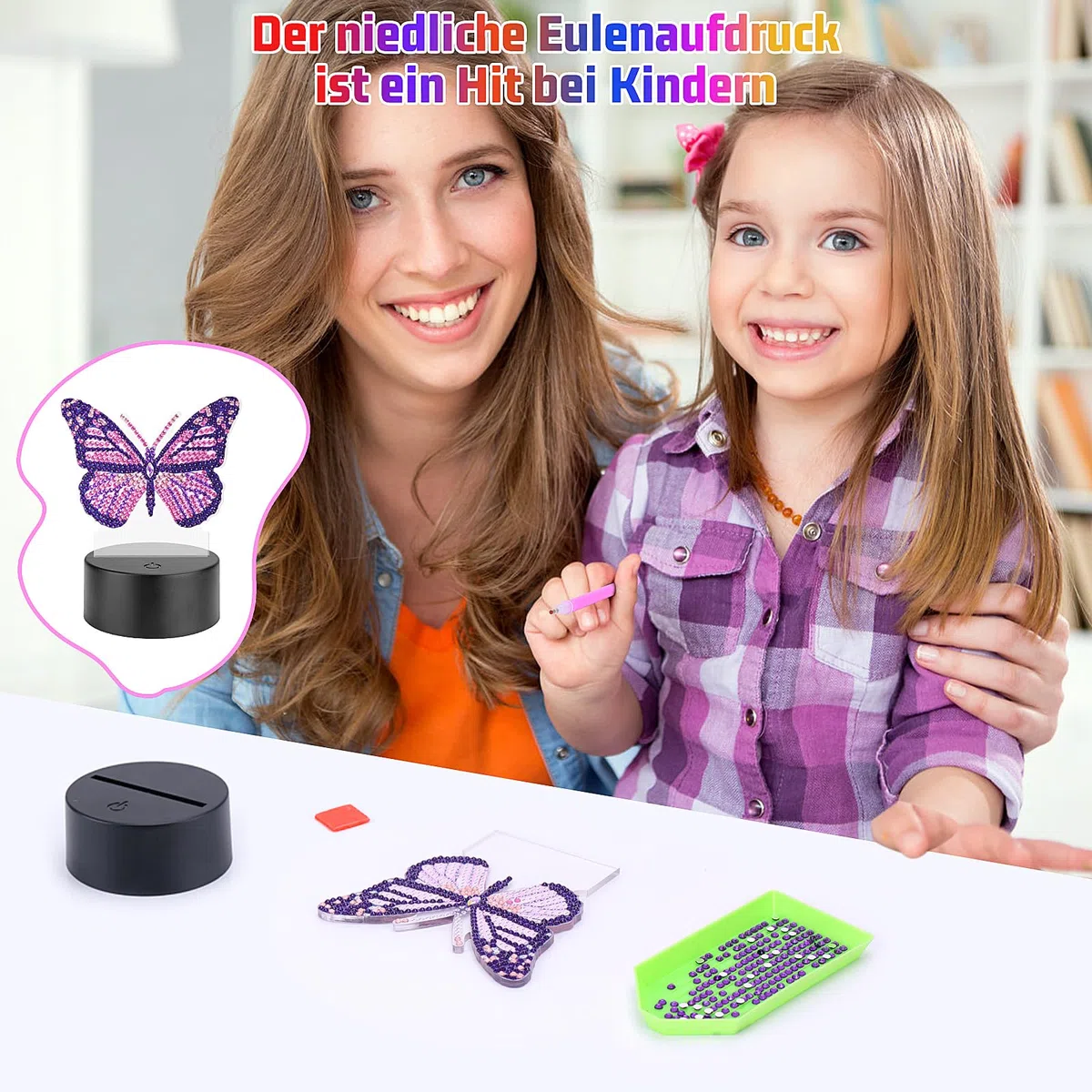 Homgaty Diamond Painting Kit Completo con Luce Notturna Bambini, Giochi Creativi per Bambine 5-12 Anni, 16 Colori LED Regolabile, Regalo per Natale/Compleanno Tanti Disegni (Farfalla Viola)