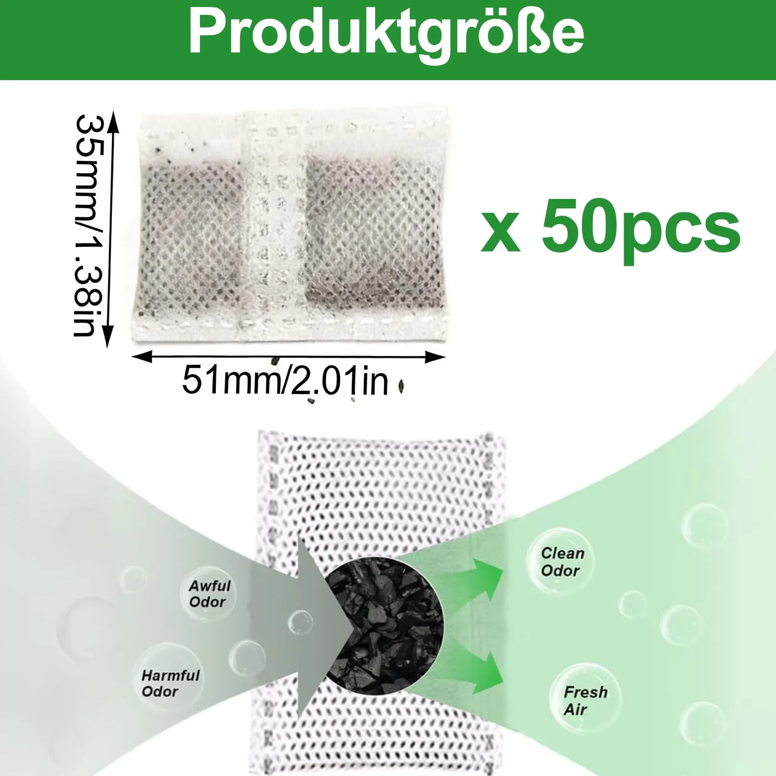 50 sacchetti di carbone attivo per la neutralizzazione degli odori, deodorante naturale per auto, casa, armadio, cantina e animali