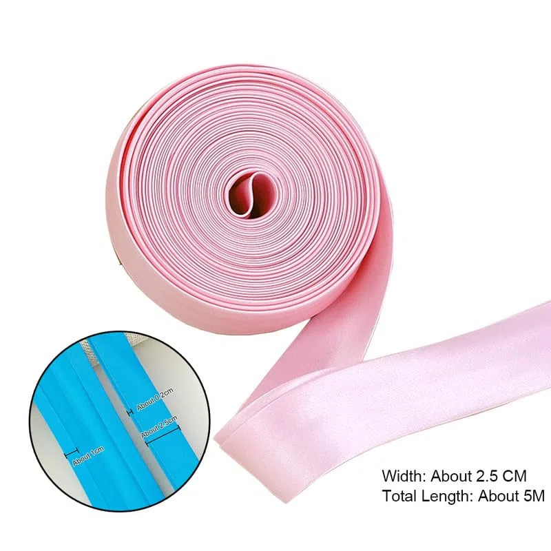 Nastro di raso rosa chiaro, 5 m, larghezza 2,5 cm, nastro sbieco per cucire bordi in tessuto