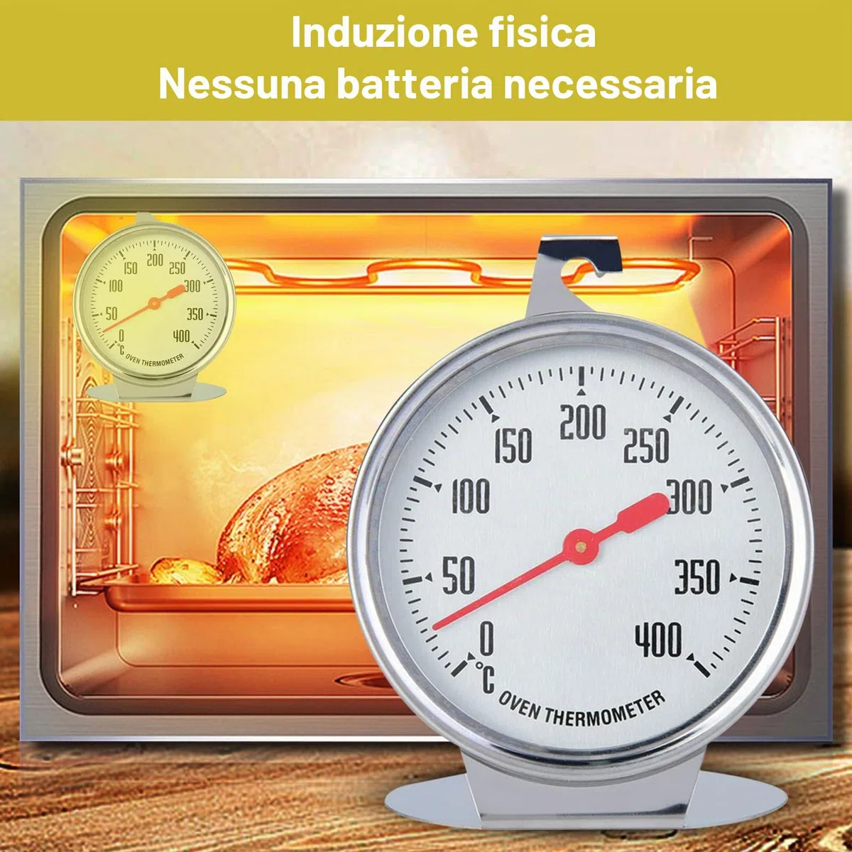 Termometro da forno, Grill Fry Termometro in acciaio inox Termometro da cucina Termometro da forno Indicatore di temperatura da forno Termometro da cucina grande termometro a quadrante termometro