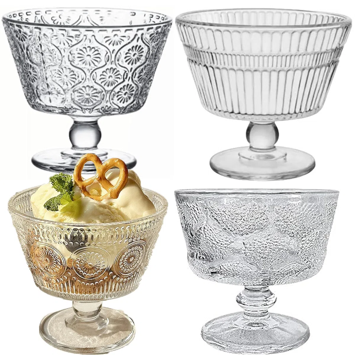 Set di 4 Coppe Da Gelato In Vetro Trasparente, Coppette Riutilizzabili Per Macedonia, 260ml, 100% Senza Piombo, Bicchieri Da Dessert Con Piedi, Per La Casa, Il Ristorante, Feste (Stile 2)
