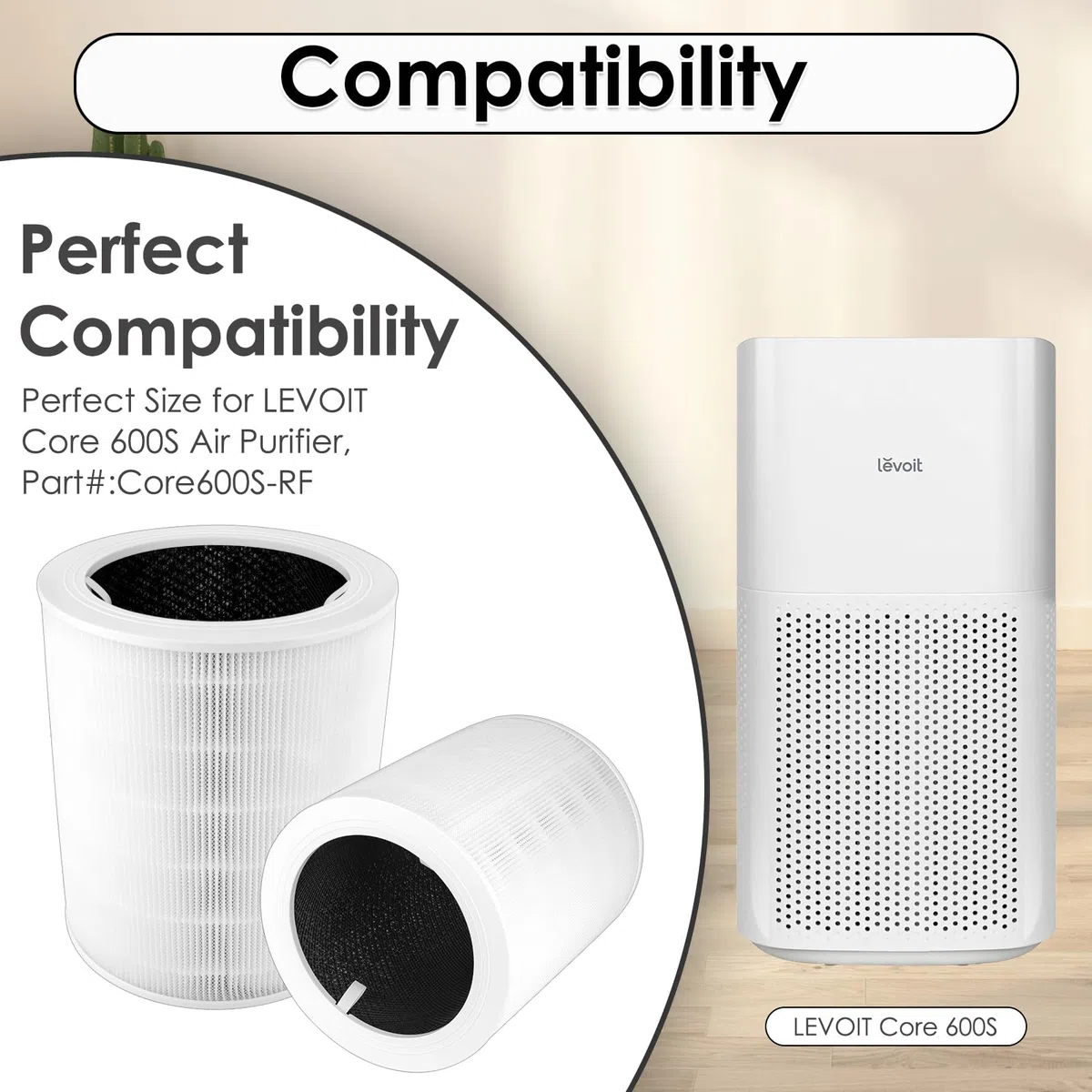 2 filtri di ricambio Core 600S compatibili con il purificatore d'aria Levoit Core 600S, Core 600S H13 True HEPA, filtro a carbone attivo Core 600S 3 in 1, ricambio per #Core 600S-RF