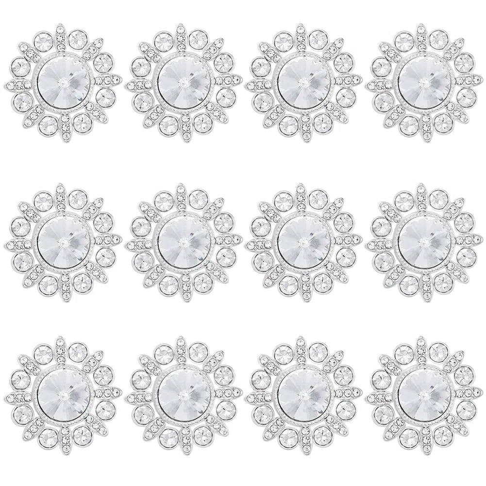 GORGECRAFT 12 bottoni floreali in strass argento con tomaia in lega bottoni decorativi di ricambio per fai da te cucito lavori manuali maglione uniforme giacca abbigliamento cappelli abbellimenti