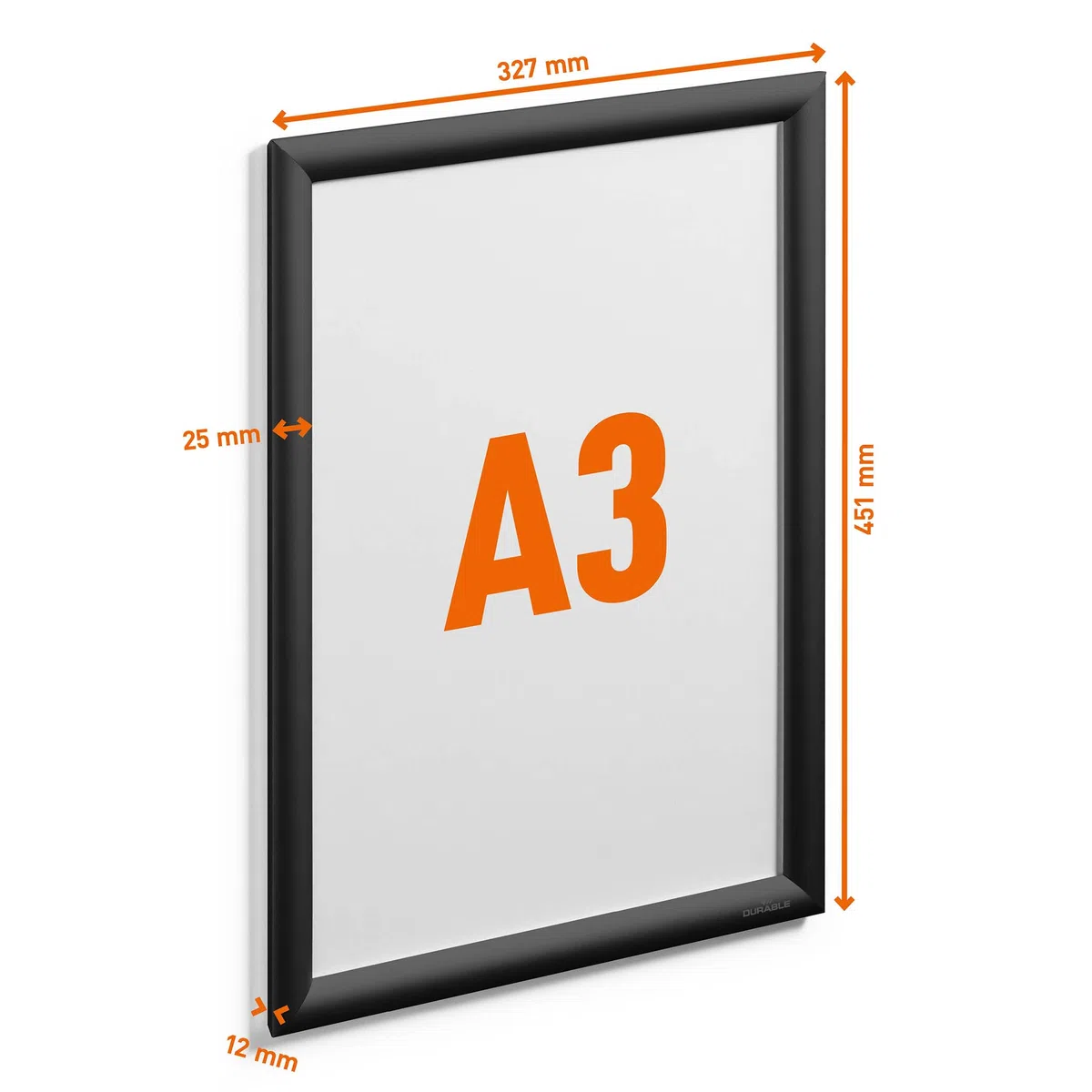 Durable Cornice a scatto in alluminio A3, fissaggio con bande biadesive o viti, 1 pezzo, nero, 479701