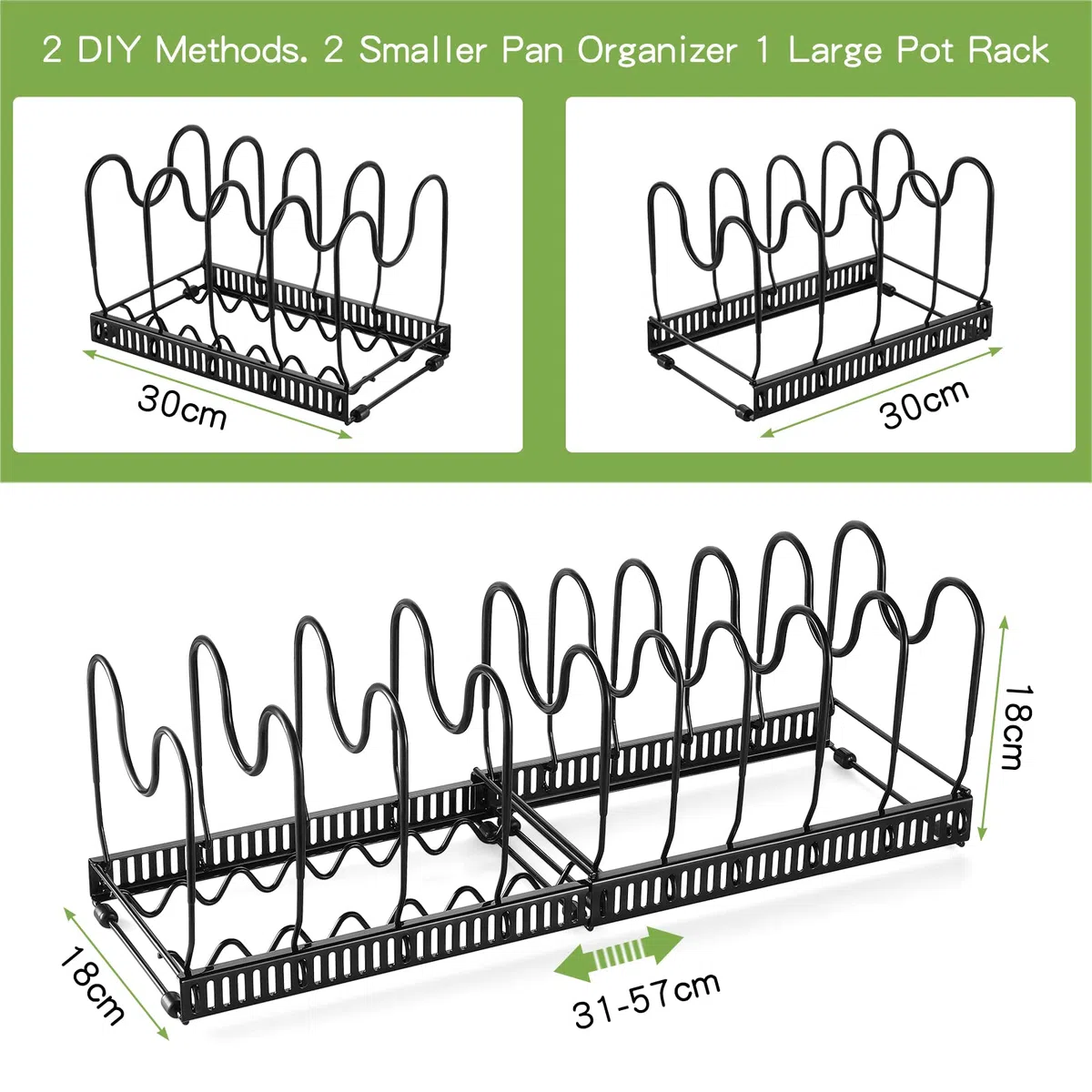 Porta padella per cassetto, porta coperchio pentola espandibile con 10 divisori regolabili, porta coperchio per cassetti, porta padella per pentole e coperchi