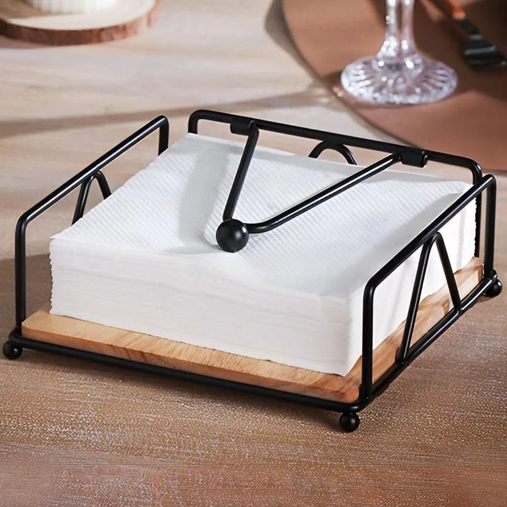 Portatovaglioli piatto, portatovaglioli in legno, dispenser quadrato da tavolo per la casa, dispenser di asciugamani di carta, portatovaglioli (bianco)