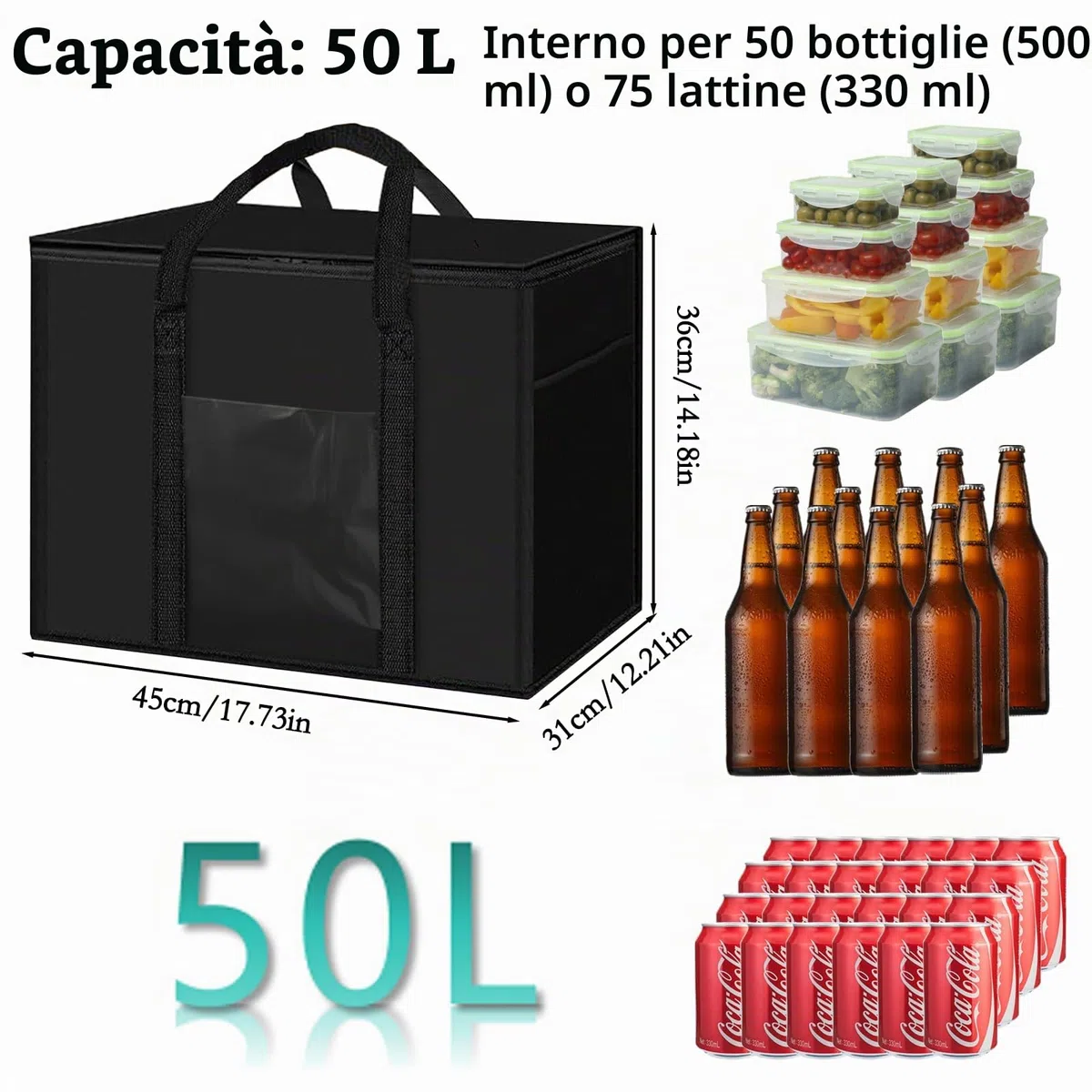 Borsa Frigo 50 Litri, Borsa Termica Grande, Pieghevole Borsa Termica per Auto per Barbecue All'aperto, Campeggio, Picnic, Shopping, 45X31X36 cm