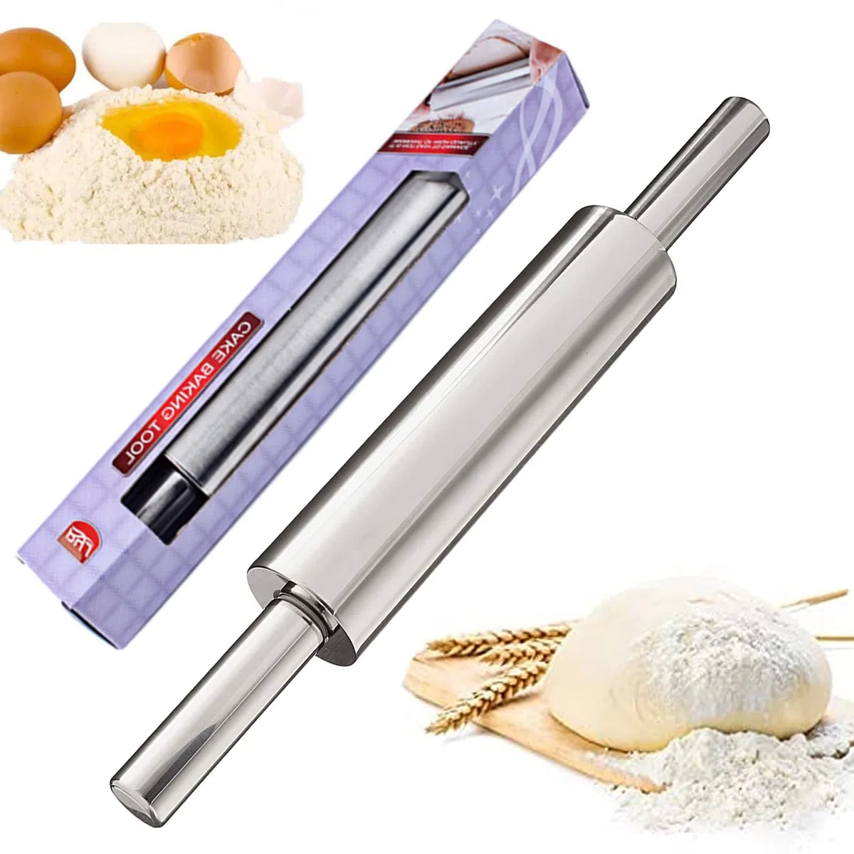 Mattarello Acciaio Inox, Rolling Pin, Antiaderente per Pasta di Zucchero, Ravioli, Biscotti, Tortellini, Dolci e Pizza, Pasta Sfoglia