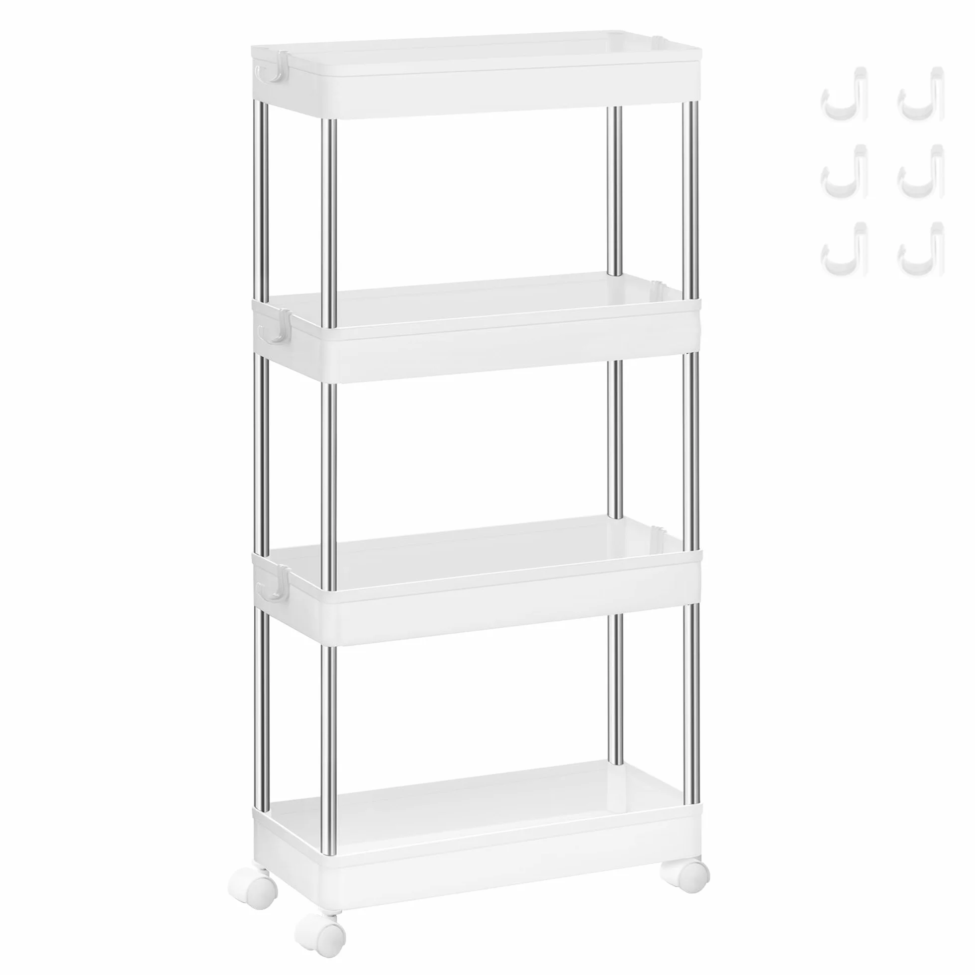 SONGMICS Carrello Portaoggetti a 4 Livelli, Carrello con Ruote, Carrellino da Cucina Bagno Ufficio, 14,4 x 42 x 86 cm, Bianco Nuvola KSC08WT