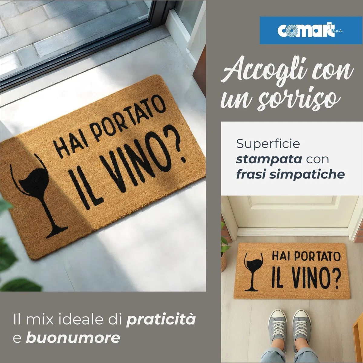 Comart - Zerbino Gag in Cocco - 40x70 cm - Tappetino Simpatico con Scritte Divertenti - per Ingresso Esterno e Interno - Fondo Antiscivolo - Pulizia Facile - Arredo e Regali Casa - Hai il Vino
