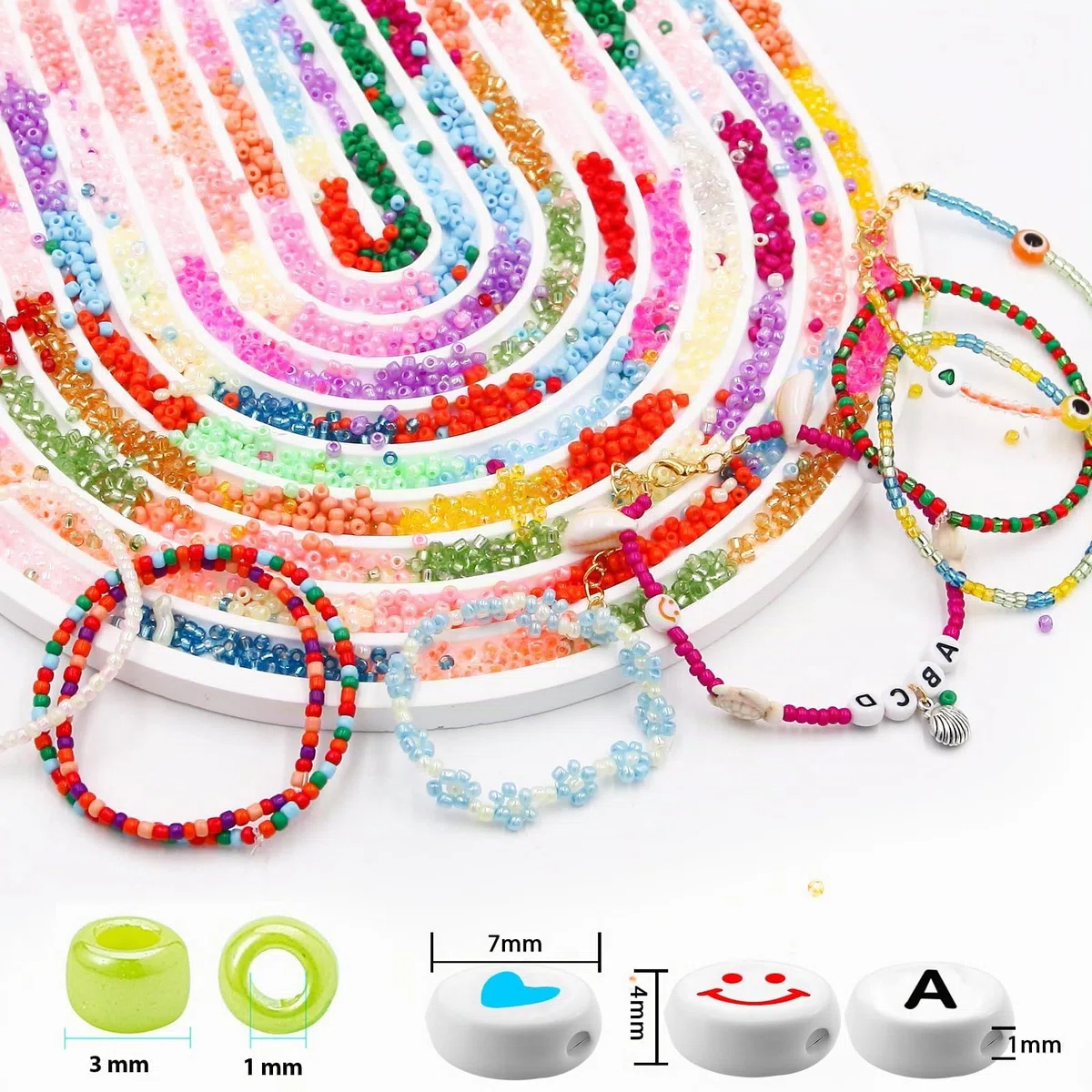 EuTengHao 13200 perline in vetro, piccole perline per pony fai da te, per braccialetti, collane, gioielli, creazione di gioielli con due stringhe trasparenti da 0,6 mm(3mm,550per colore,24 colori)