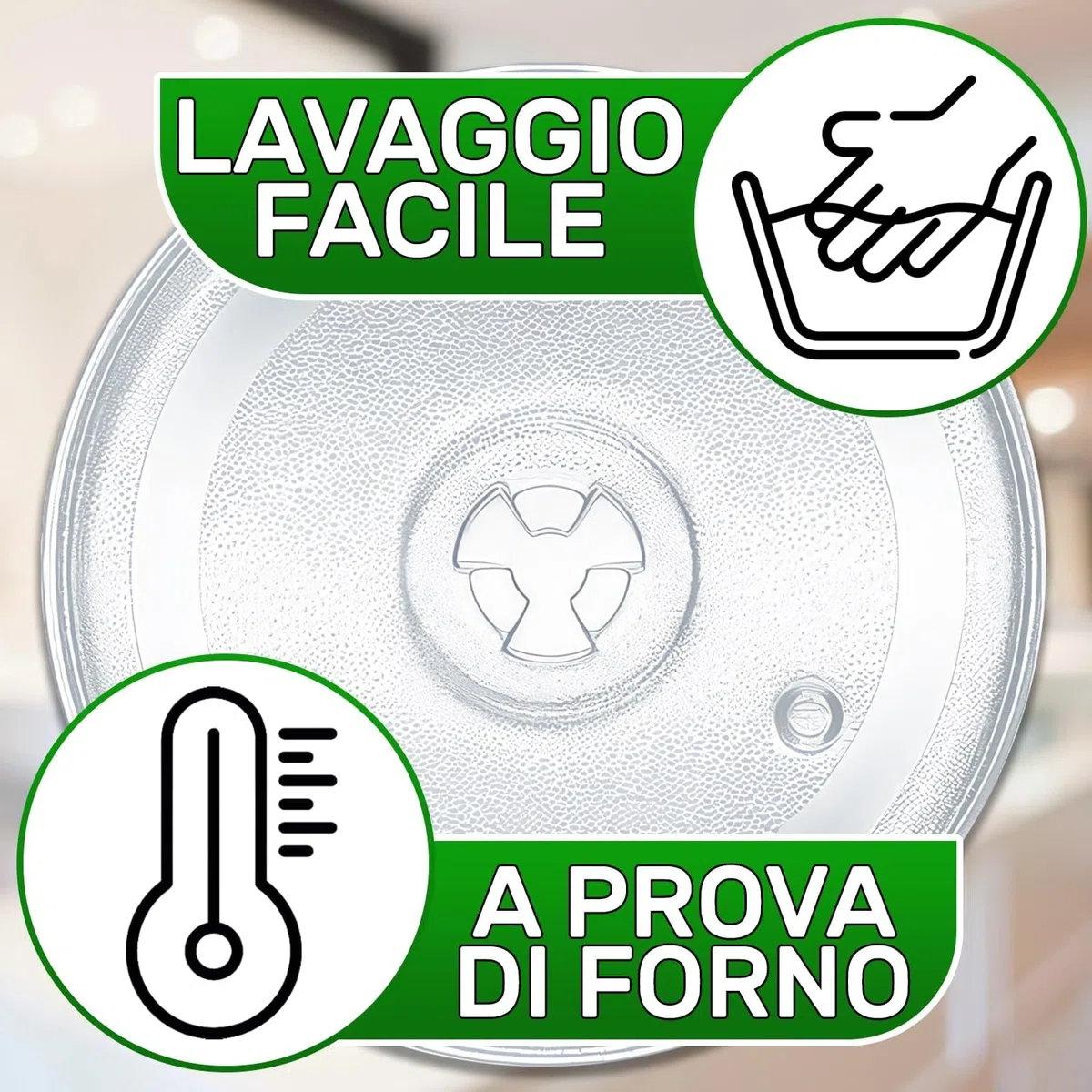 Vetro Piatto Microonde Universale con Diametro Ø 27 cm dotato di 3 Piedini di Fissaggio sulla Base con Codice Originale 297544 per Gorenje 482000100016 per Whirlpool per Indesit - ONIX TECH