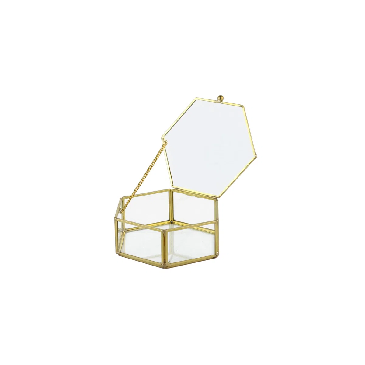 Scatola Cofanetto Portafedi portaconfetti Geometrica Esagonale in Vetro e Metallo Oro 13,5 x 12,8 x h. 5,2 cm