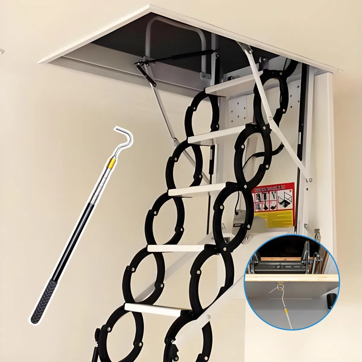 Apri Asta per Tenda da Sole, Asta per Tende da con Gancio, Asta di Trazione Multifunzionale, Gancio Retrattile in Acciaio Inox per Il Campeggio e la Casa