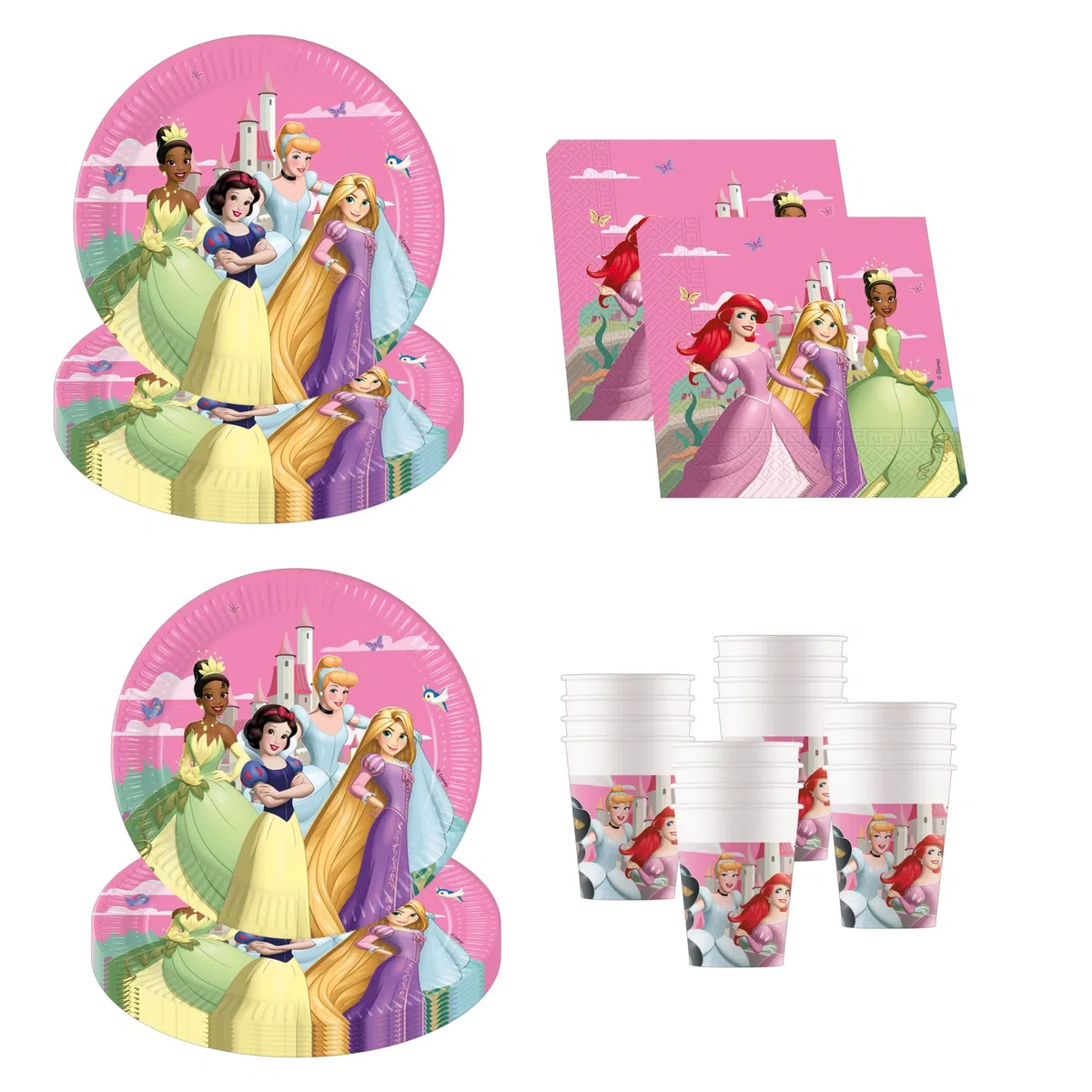 Procos - Decorazione di compleanno Principessa Disney Crea il tuo mondo, 52 pezzi, piatti, bicchieri e tovaglioli di carta per feste di compleanno per bambini, coordinati tavola per feste