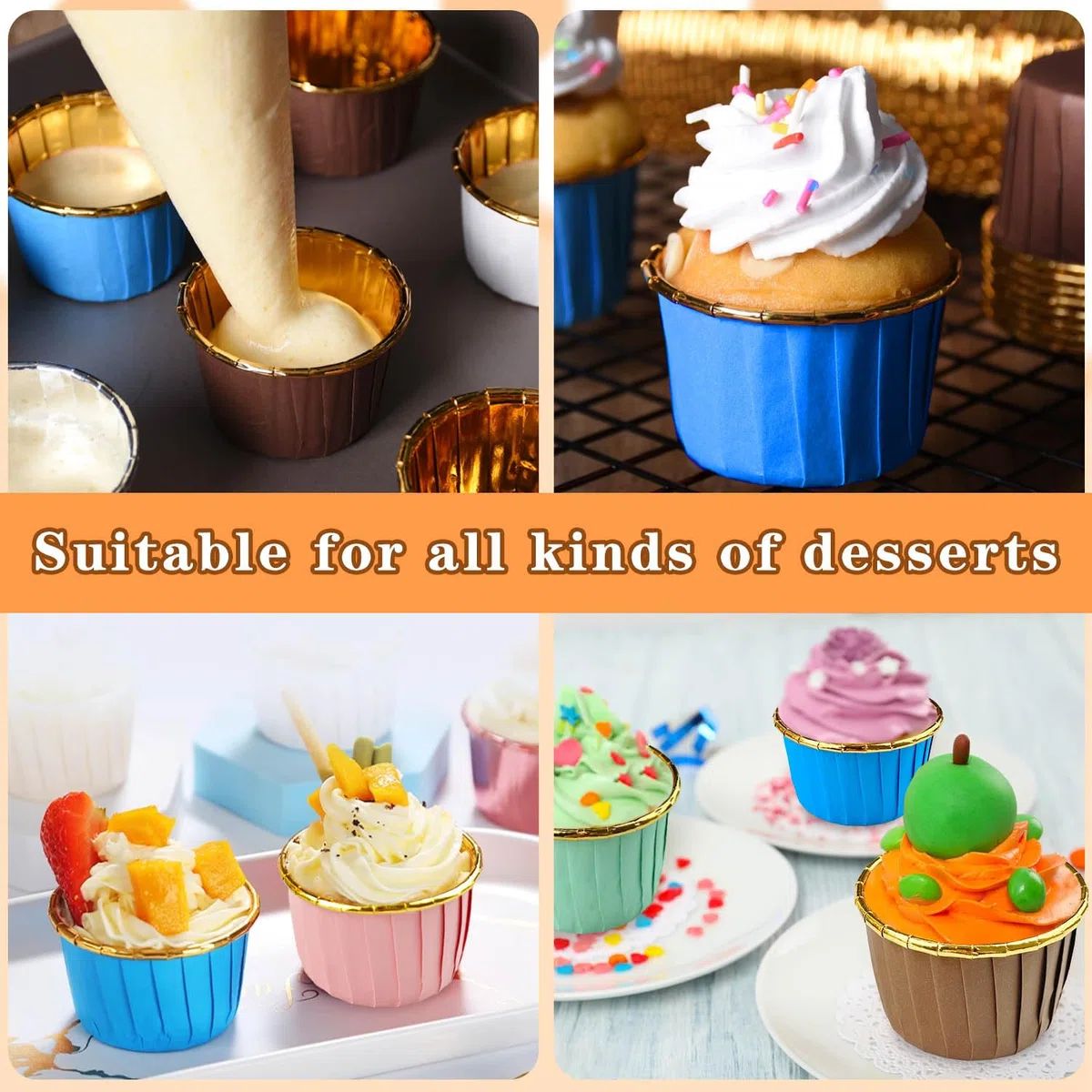 Stampi per muffin, 200 pirottini di carta, per cupcake, adatti per compleanni, matrimoni, feste, anniversari, Natale (4 colori)