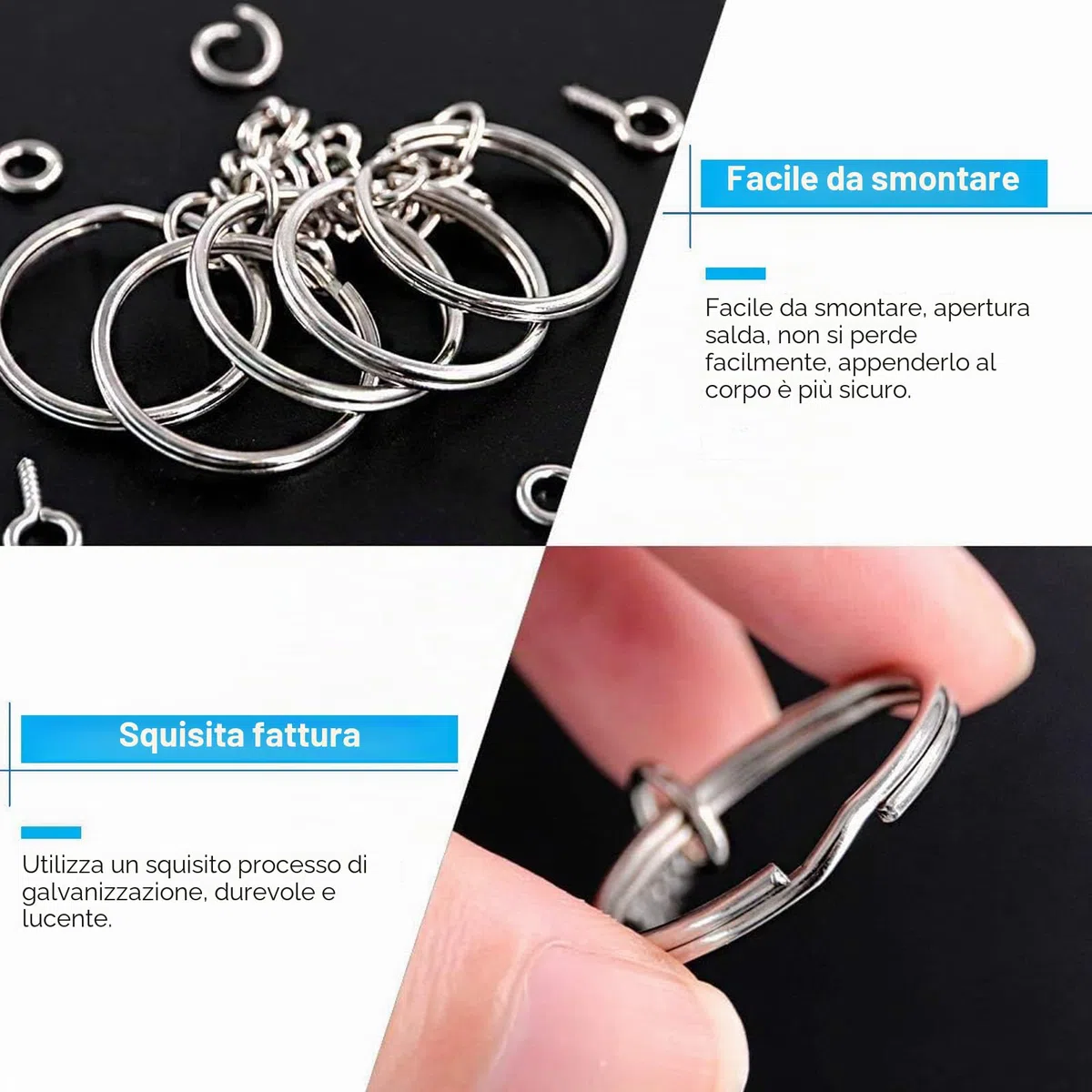 150 Pezzi Anelli Portachiavi, 25mm Anello Portachiavi per Fai da Te Gioielli Oggetti Fatti a Mano e Piccoli Accessori, con 150 Viti Oculari, 150 Anelli Split Jump e 1 Scatola di Plastica