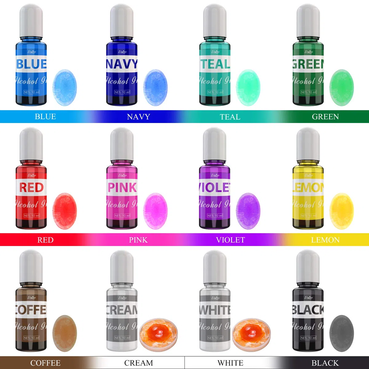 Alcohol Ink Set - 12 Colori x 10ml Inchiostro Alcool per Pittura, Arte in Resina, Fabbricazione Capsule Petri di Resina - Colorante Alcool Concentrato per Bicchiere, Yupo, Mestieri