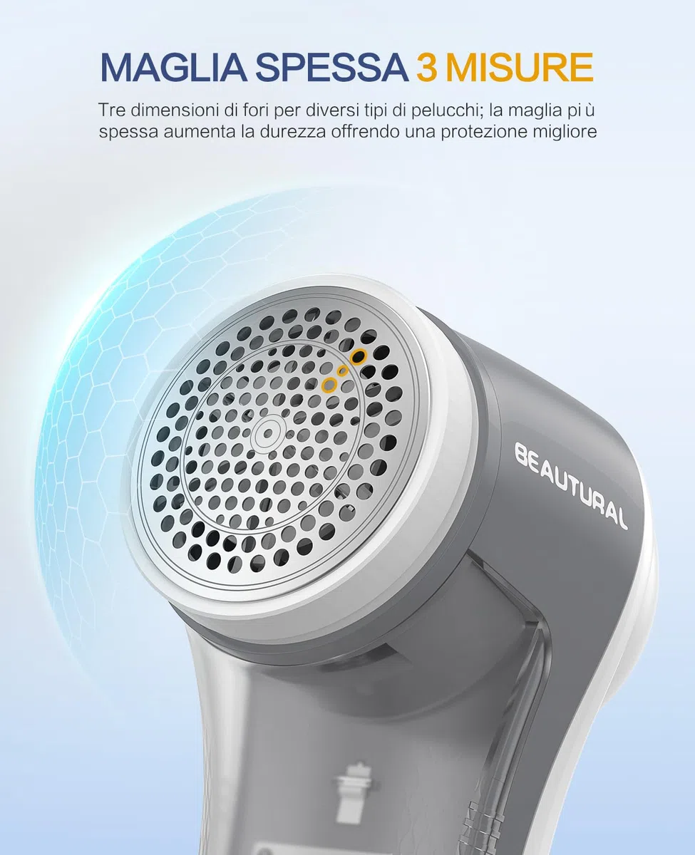 BEAUTURAL Leva Pelucchi Elettronico, Levapelucchi Ricaricabile tramite USB-C, con 6 Lame, Rimuove Pelucchi, Pallini e Pilling da Indumenti, Maglioni e Tessuti d’Arredo