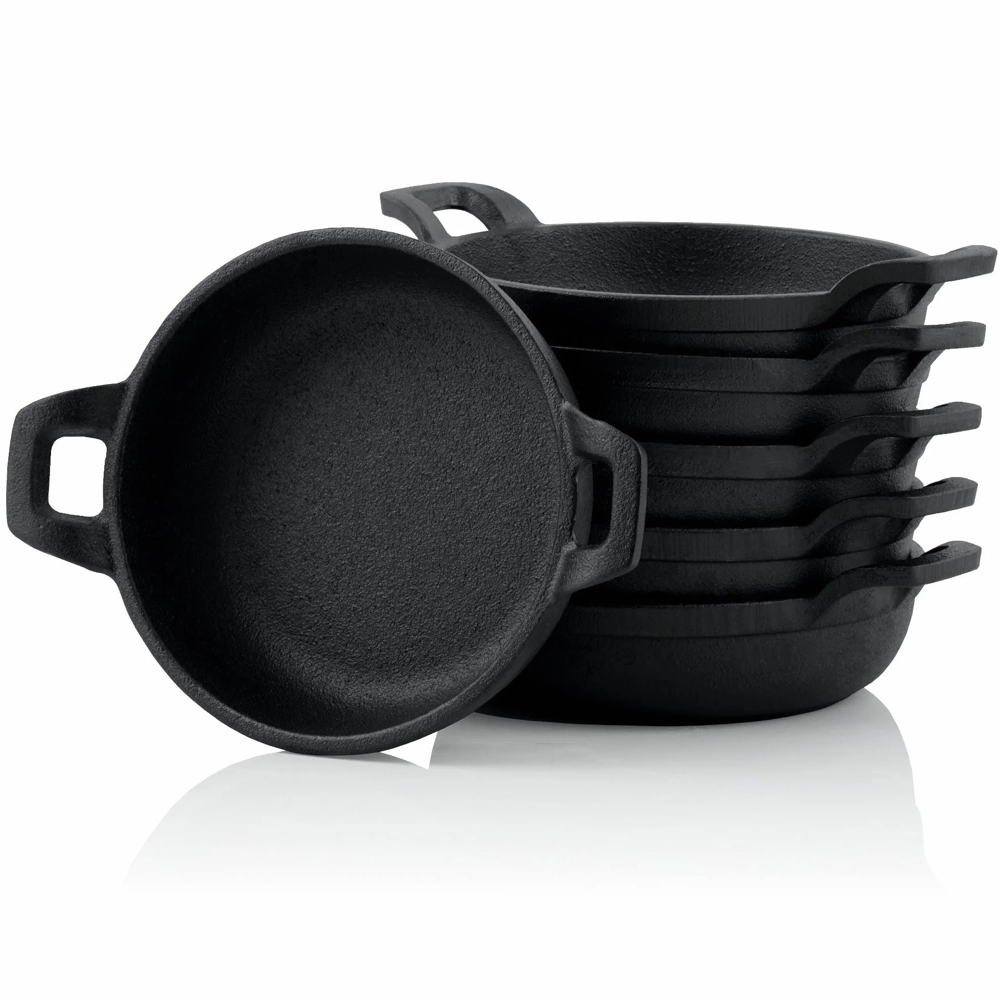BBQ-Toro Set di 6 padelle per barbecue in ghisa, diametro 13 cm, pre-cotte e pre-bruciate