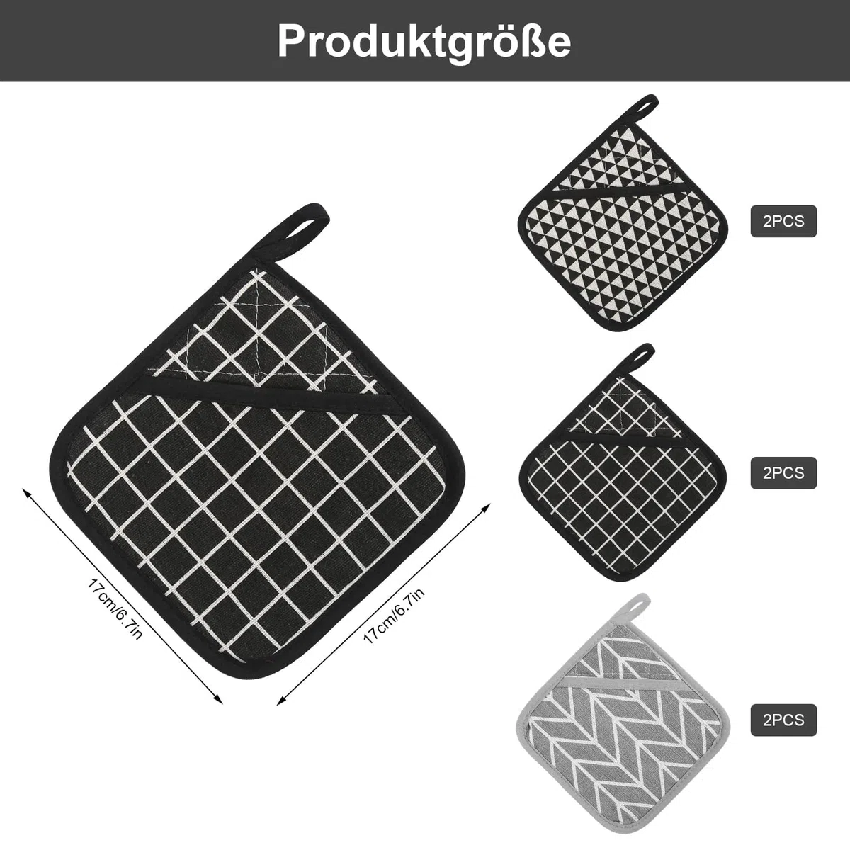 prota Presine da Cucina, 6 Pezzi Presine in Cotone Resistenti, Quadrate Appendibili Cucina Antiscivolo Resistenti al Calore per Casa Cucinare Cuocere Barbecue Feste