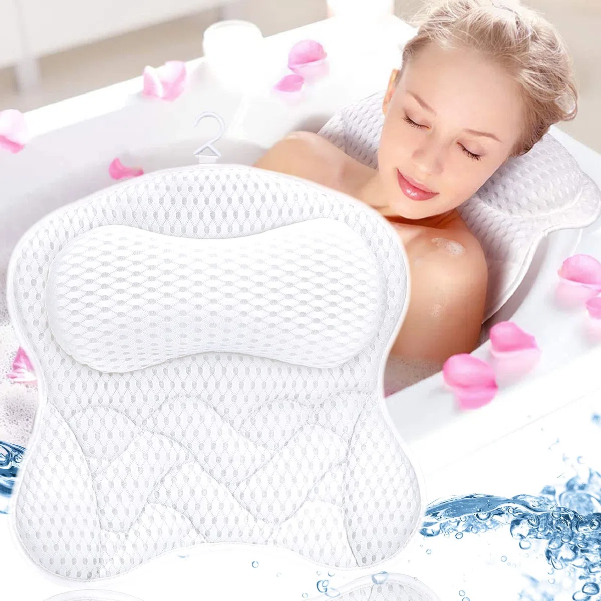 Frasheng Cuscino da Bagno,Cuscino Vasca da Bagno 5D Mesh,Cuscini Poggiatesta da Vasca,con 6 Ventose Antiscivolo,può Supportare la Testa,Il Collo,la Schiena,per Vasca da Bagno,Spa Domestica,Antimuffa