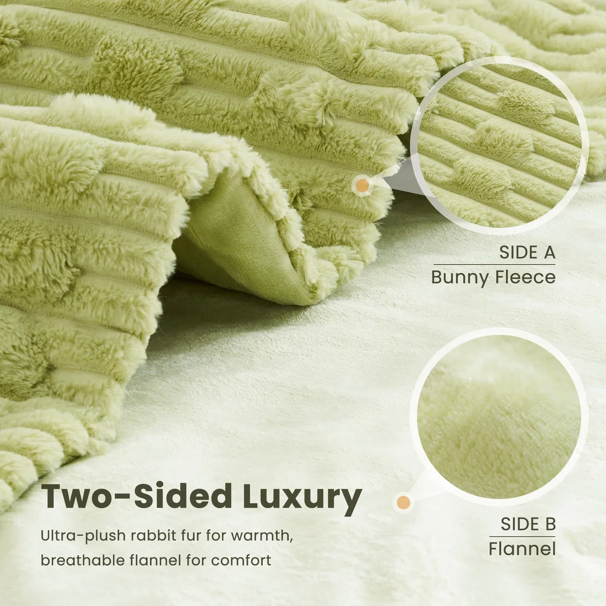 CURECURE Coperta Elettrica 130x180cm, Texture Bambù & Peluche Coniglietto & Flanella, 6 Livelli di Calore & Spegnimento Auto 1-10H, Lavabile in Lavatrice per Letto/Sofà/Ufficio (Verde)