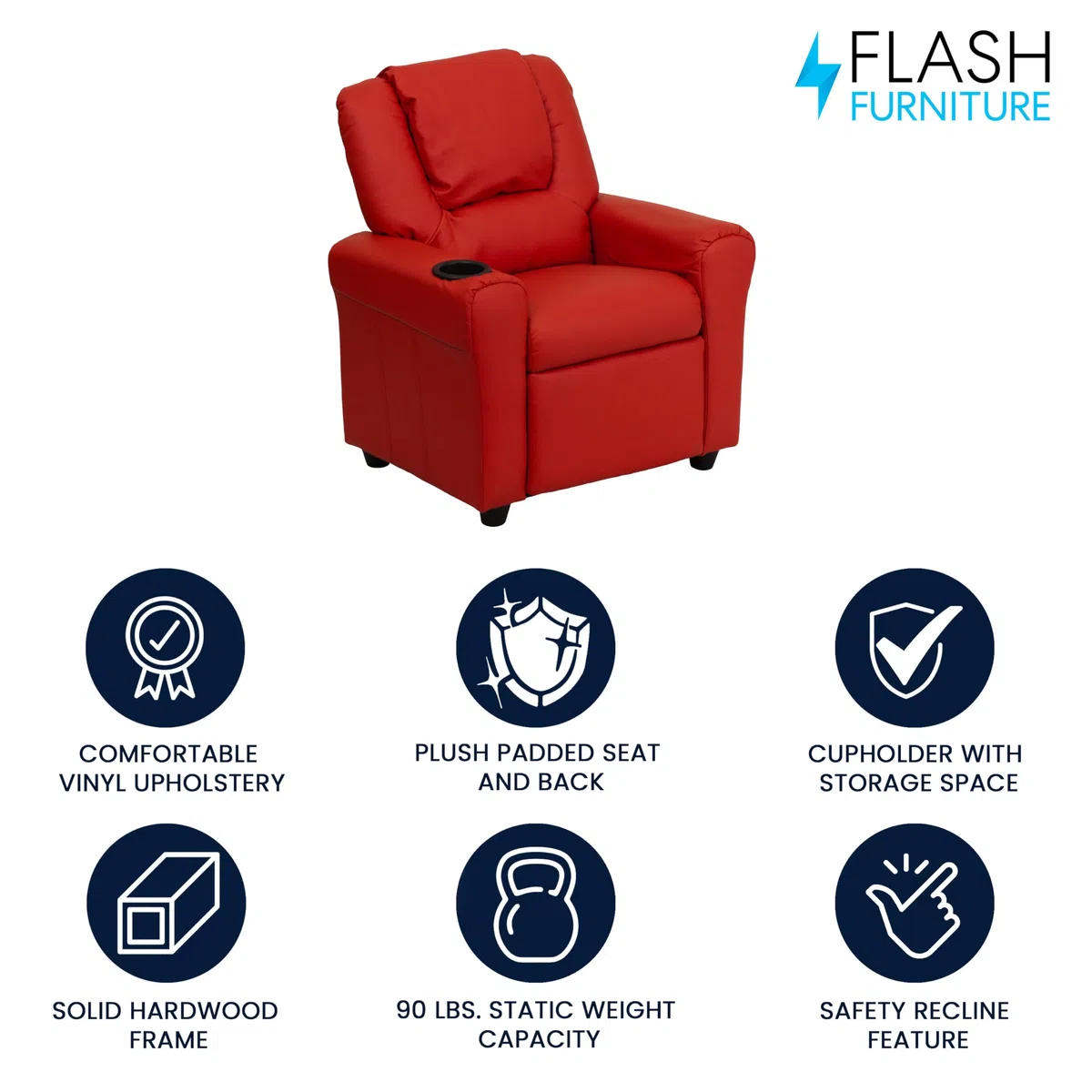 Flash Furniture Contemporary beige vinyl Kids Recliner with Cup Holder e poggiatesta Red