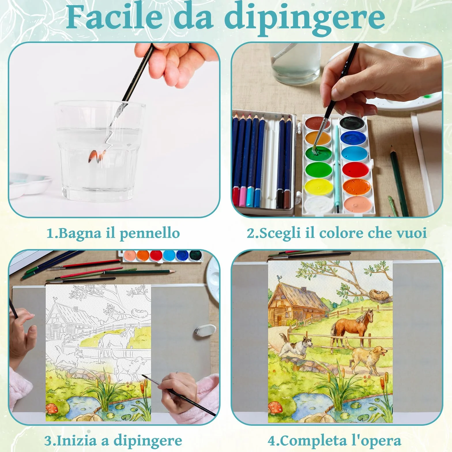 Elfew 2 Libri da Colorare ad Acquerello per Adulti A5, 30 Disegni Unici