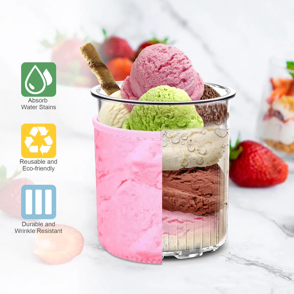 Hejo 4 Pezzi Custodie per Gelato in Neoprene per Ninja Creami DeluxeNC500 NC501 Serie,Maniche Isolate Riutilizzabili per Ninja Cream Deluxe Tubs,Manicotto per Ninja Coppe Gelato(24OZ)