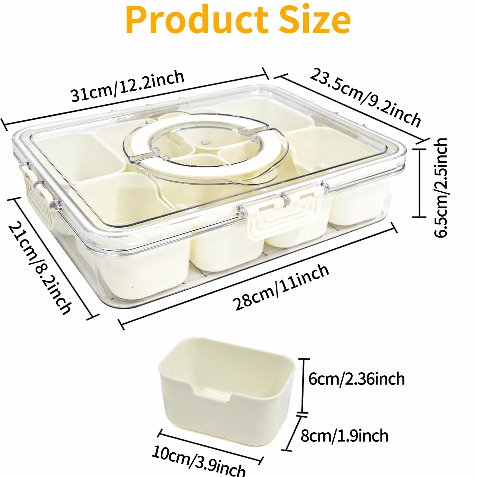 Vassoio Portata Diviso con Coperchio e Maniglia, Contenitore Portatile per Alimenti, Piatti Snack, 8 Scomparti Rimovibili per Feste,Organizer Riutilizzabile per Antipasti,Verdure,Caramelle,Frutta,Noci