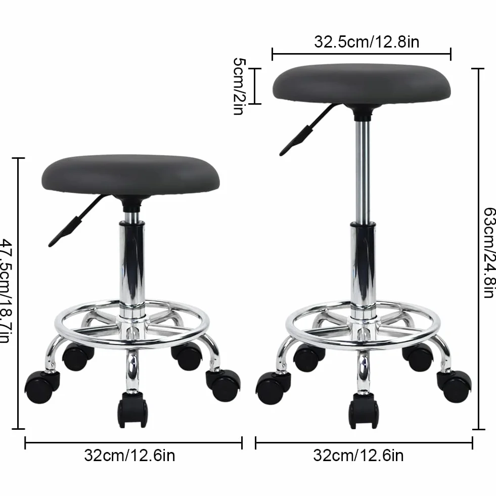 WKWKER Sgabello ergonomico a rotolamento Sgabello in pelle PU su ruote Sgabello girevole regolabile in altezza Sedile per cucina Redazione Salon Lab Ufficio Sgabello da massaggio (grigio)