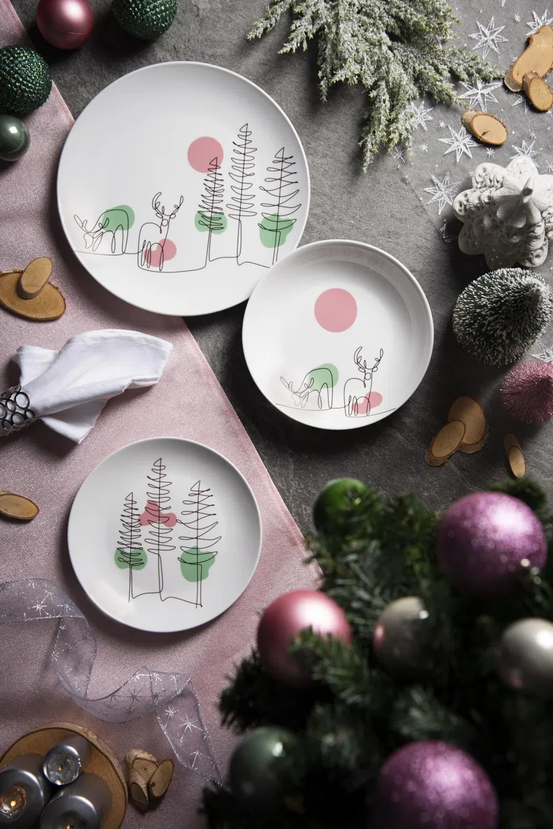 Excelsa Le Fil De Noel Servizio Piatti 18 Pezzi, Porcellana, Multicolore
